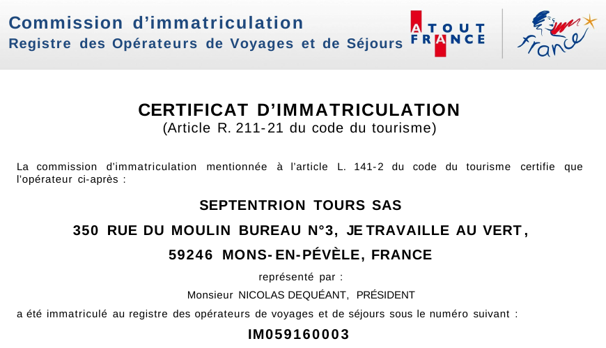 Notre certificat d'immatriculation porte le numéro IM059160003