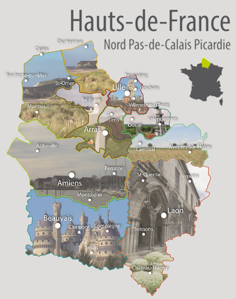 Carte de Hauts de France  avec ses différents territoires illustrés